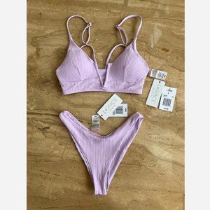 L*Space Set Rib Siren Bikini Top & Cabana Bitsy Bikini Bottom in Peony NWT